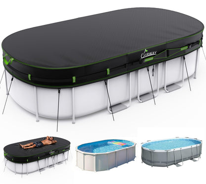 18FT Round Winter PoolCover - Heavy Duty 500DAbove Ground Pool Coverwith Windproof Straps &UV Resistance