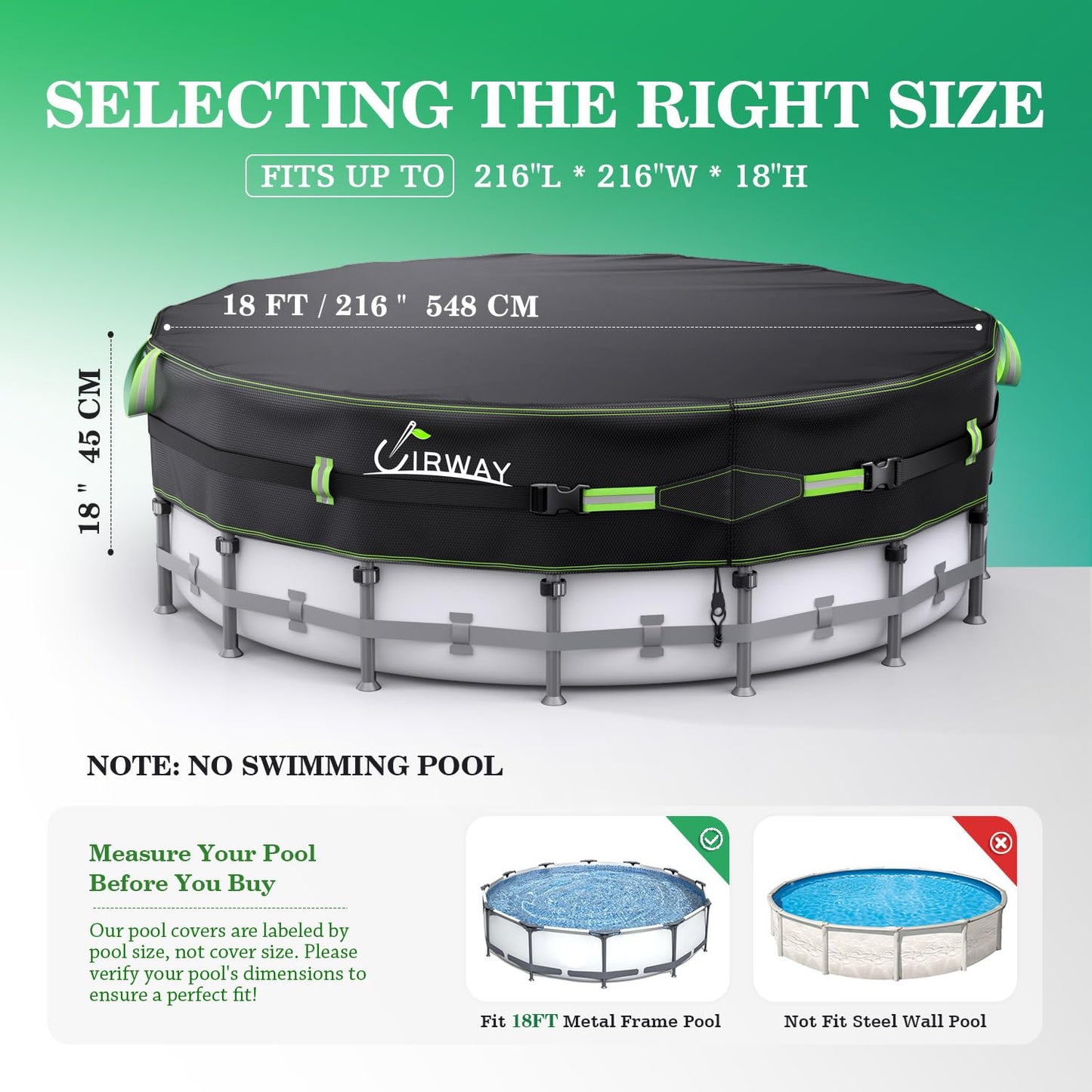 18FT Round Winter PoolCover - Heavy Duty 500DAbove Ground Pool Coverwith Windproof Straps &UV Resistance