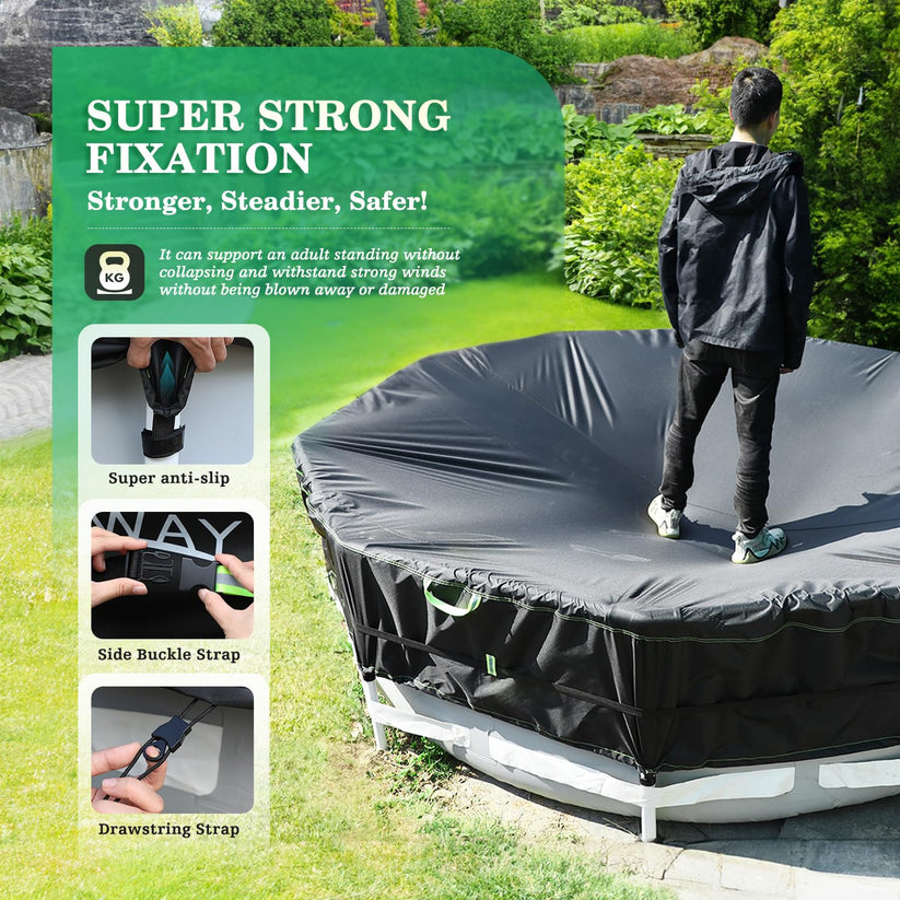 18FT Round Winter PoolCover - Heavy Duty 500DAbove Ground Pool Coverwith Windproof Straps &UV Resistance