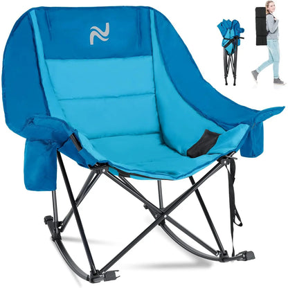 XXL Oversized Rocking Camping Chair – Fully Padded Folding Outdoor Recliner with Side Pocket, Supports 400 lbs for Patio, Backyard, Beach & Camping