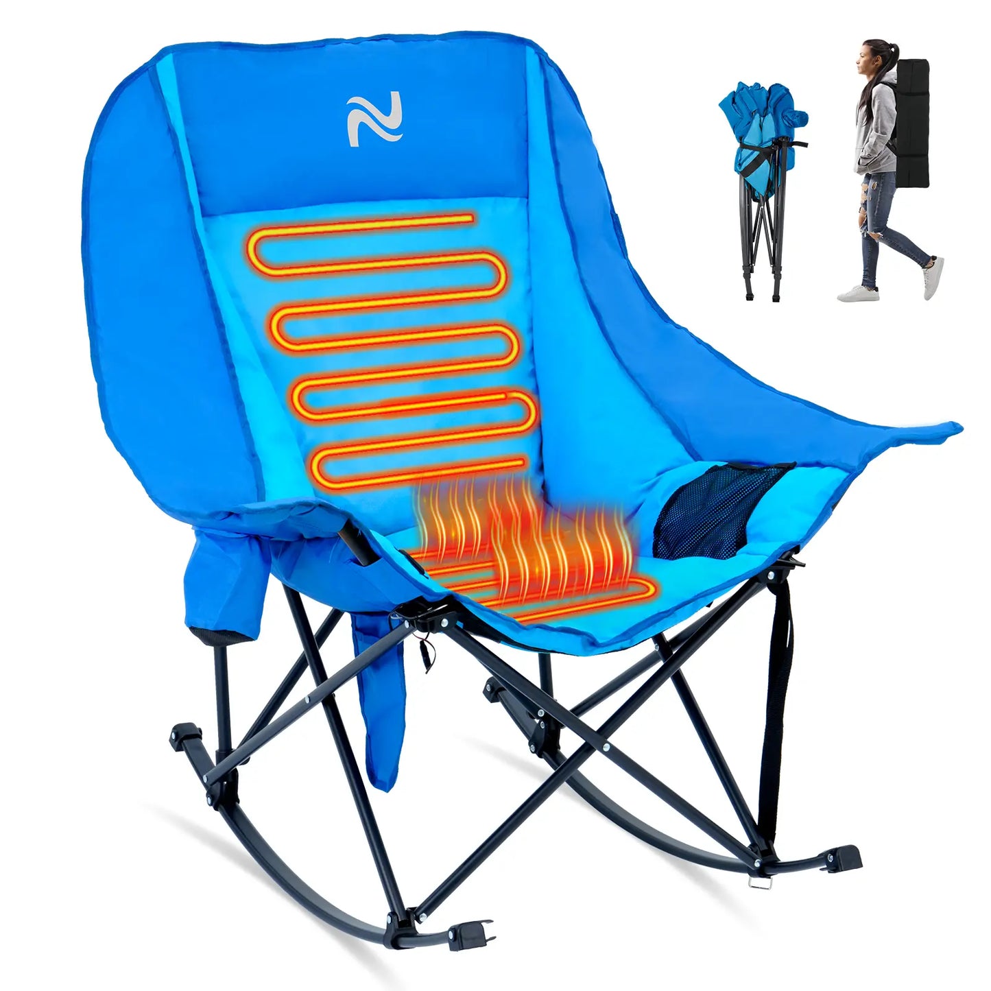 XXL Oversized Rocking Camping Chair – Fully Padded Folding Outdoor Recliner with Side Pocket, Supports 400 lbs for Patio, Backyard, Beach & Camping