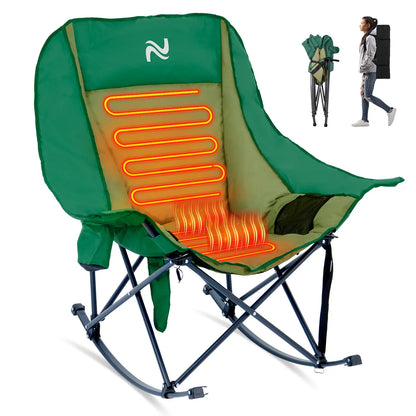 XXL Oversized Rocking Camping Chair – Fully Padded Folding Outdoor Recliner with Side Pocket, Supports 400 lbs for Patio, Backyard, Beach & Camping