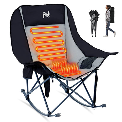 XXL Oversized Rocking Camping Chair – Fully Padded Folding Outdoor Recliner with Side Pocket, Supports 400 lbs for Patio, Backyard, Beach & Camping