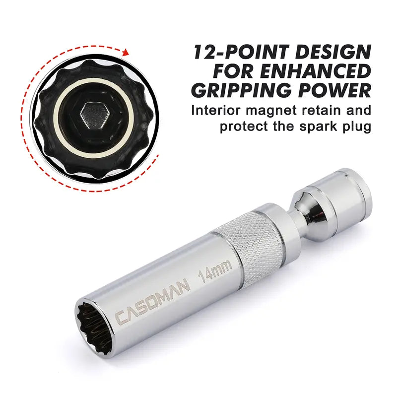 6PCS Magnetic SwivelSpark Plug Socket Set -Thin Wall 3/8" Drive, 12-Point CR-V Steel