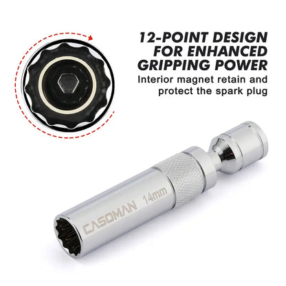 6PCS Magnetic SwivelSpark Plug Socket Set -Thin Wall 3/8" Drive, 12-Point CR-V Steel