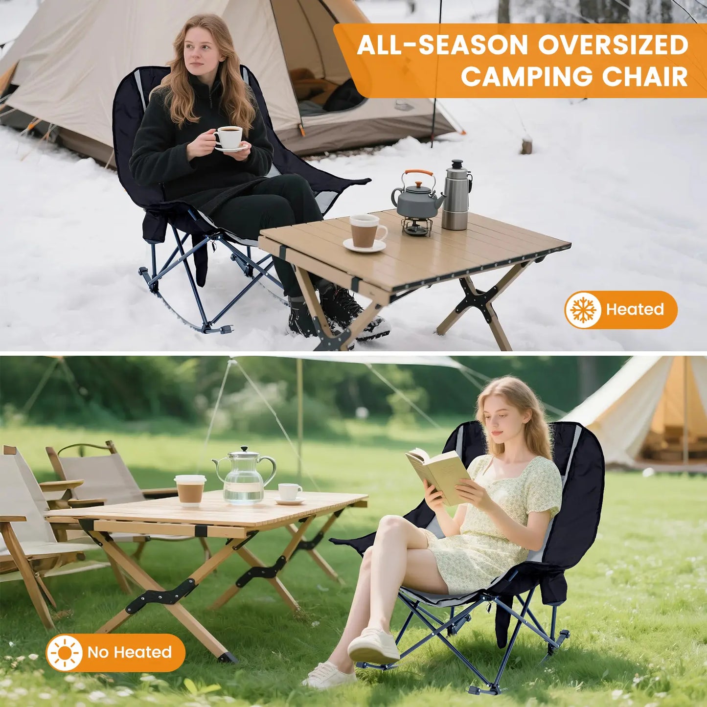 XXL Oversized Rocking Camping Chair – Fully Padded Folding Outdoor Recliner with Side Pocket, Supports 400 lbs for Patio, Backyard, Beach & Camping